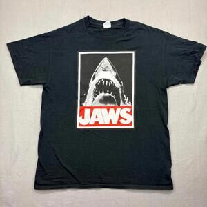 Vintage JAWS T-Shirt Gildan Heavy Cotton Black Size Large